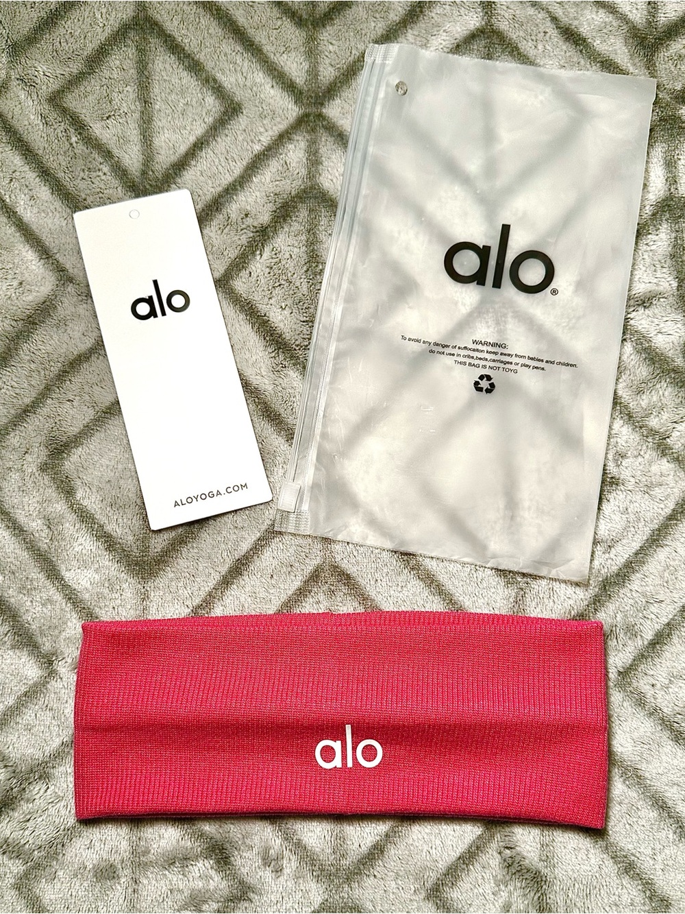 ALO Yoga Hot Pink Stretch Headband with White Logo